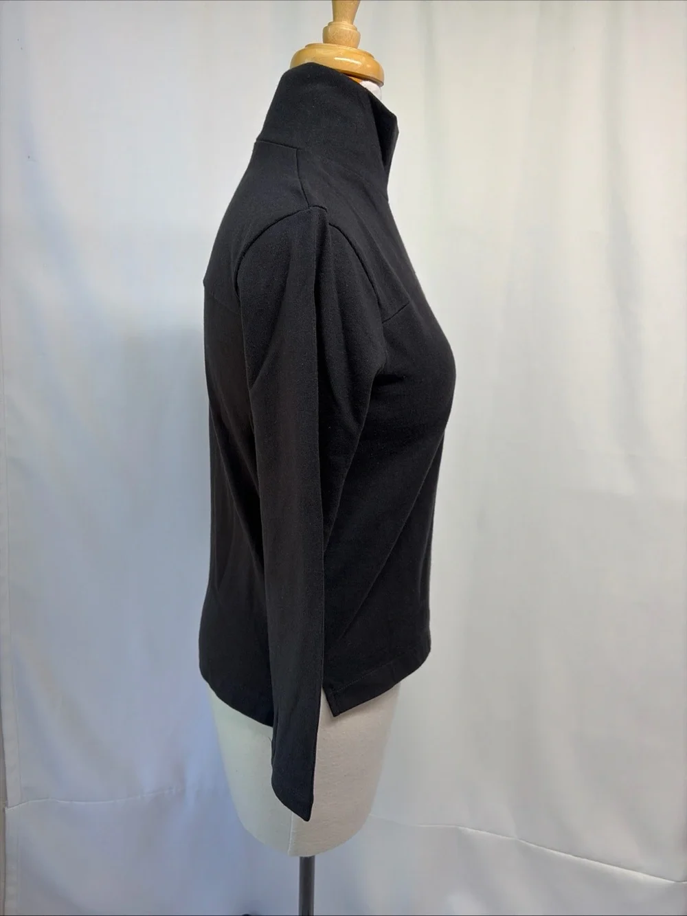 J Crew Women Sweater XXS Black HighNeck Long Sleeve Button Shoulder Pullover Top